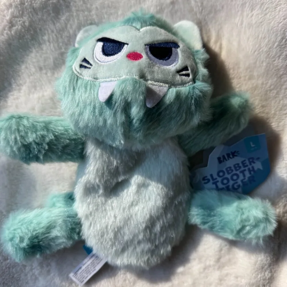 NWT Bark Box SLOBBERTOOTH TIGER Plush Dog Toy, Blue, Size M/L 20+ lbs. Dogs